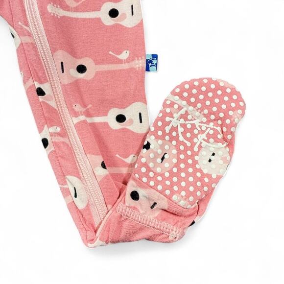 KicKee Pants Footie Pajamas 6-9M Desert Rose Guitar Birds Baby Girl Bamboo Pink - Picture 3 of 7